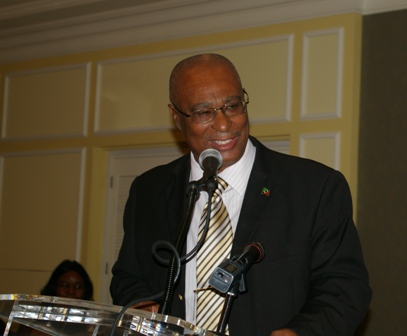 Premier of Nevis and Minister of Education making a brief address